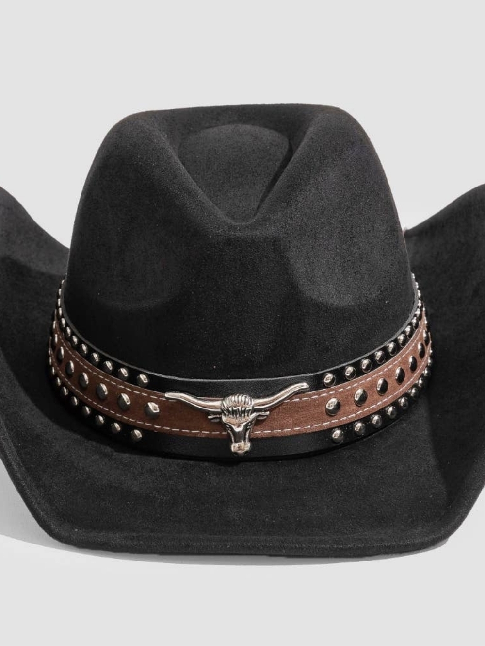 Black Western Cowboy Hat with Brown Studded Band